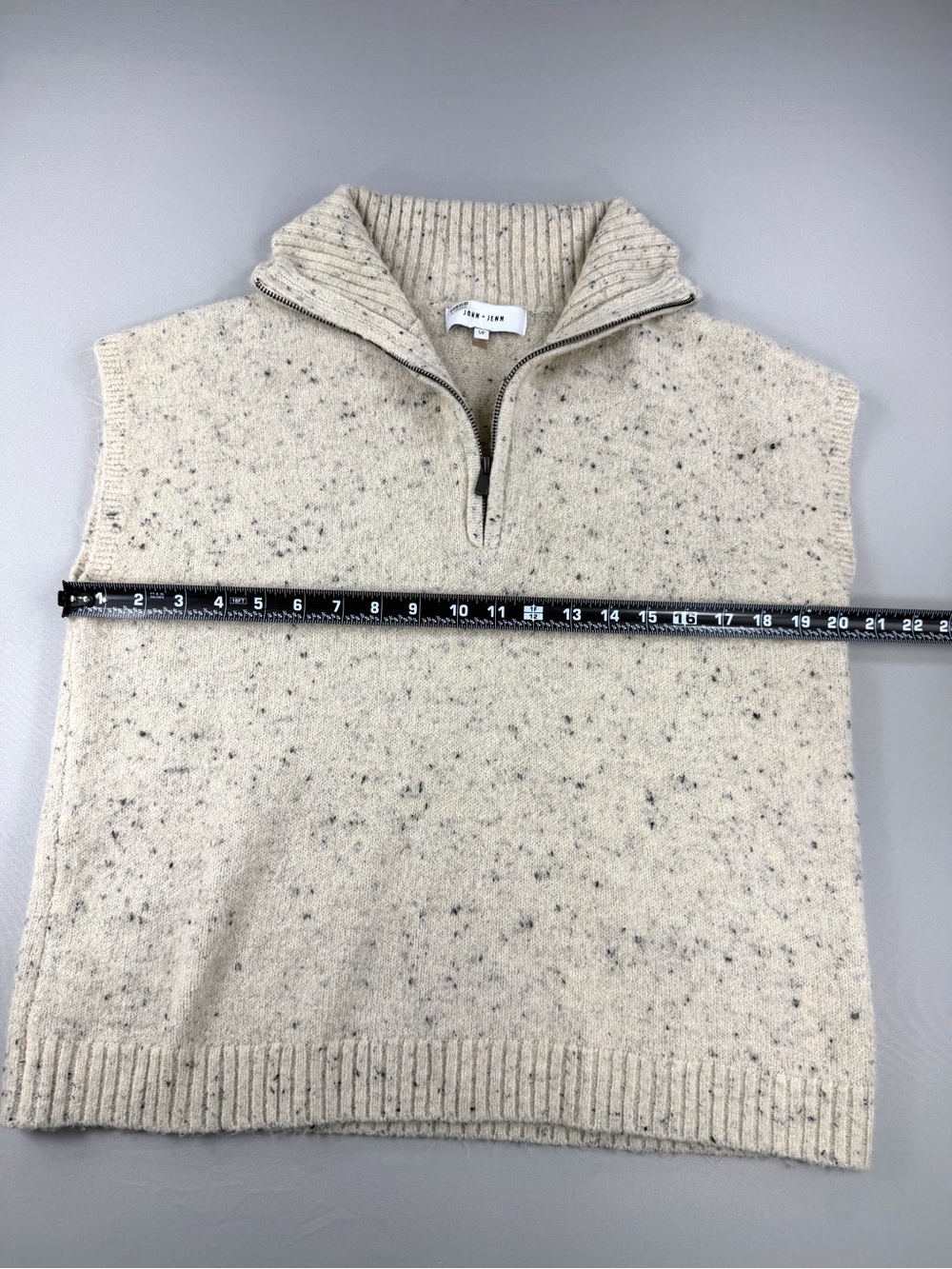 John + Jenn Speckled Sweater Vest S Quarter Zip Oversized Preppy Knit Cream - Picture 3 of 6